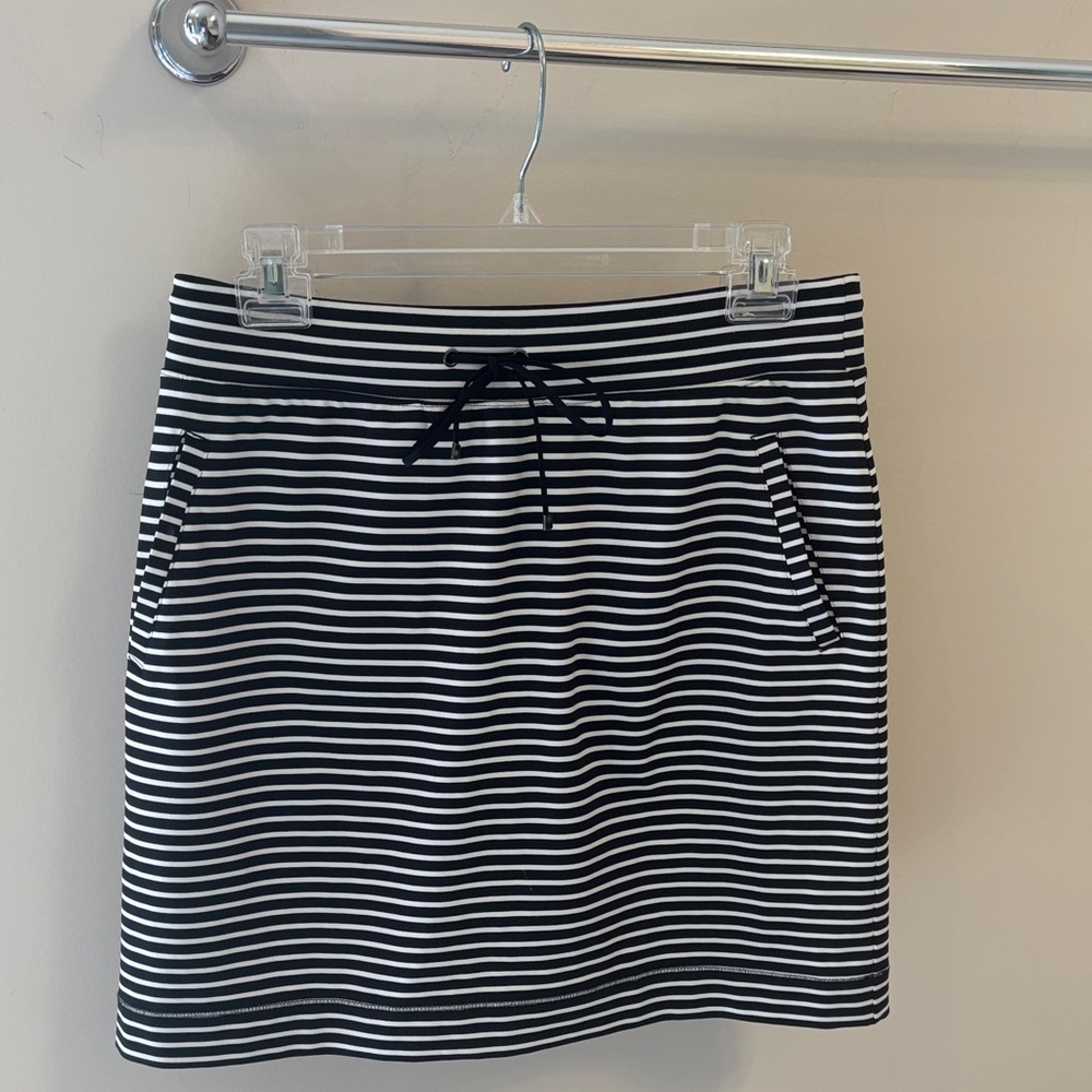 Chico's Black & White Striped Drawstring Skort